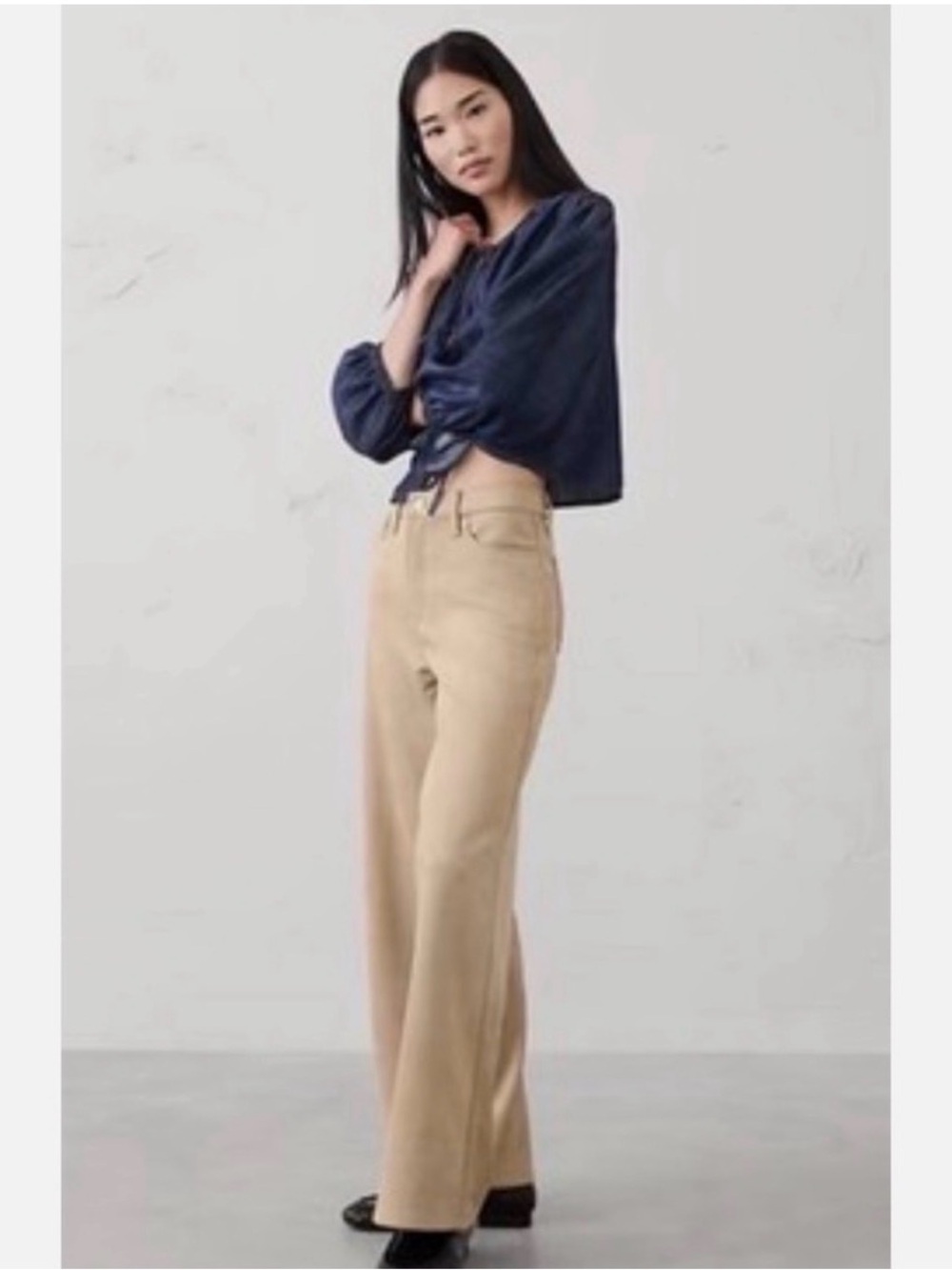 NWT Banana Republic Vegan Suede Wide Leg High Rise Pants Stone Size 26/2 Office